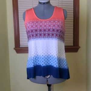 Rose + Olive Red/White/Blue Patterned High-low Top - Large